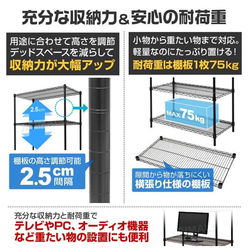 スチールラック メタル 製 ラック 幅120 5段 マットブラック シェルフ