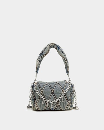 DIESEL Charm-D 小號牛仔絎縫肩背包 - 藍