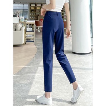 藍色哈倫西裝褲女2025夏季薄款小腳西褲職業通勤休閑煙管褲春秋款