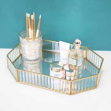 輕奢復古玻璃化妝品收納盒托盤蛋糕甜品盤客廳家居玄關裝飾擺件