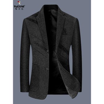 啄木鳥高端毛呢外套男短款2025秋冬加厚休閑夾克中年爸爸呢子西裝