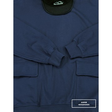 E7th.厚磅拼布大口袋大學T(E7D9012510)-深藍