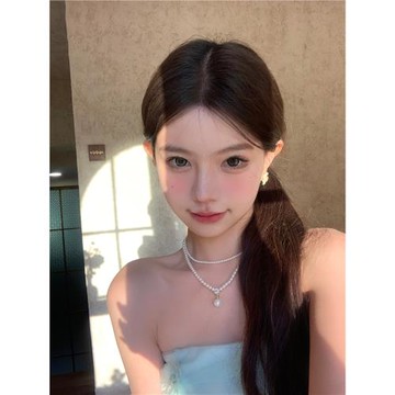 【蜜桃茶】許愿池少女 高級感珍珠雙層項鏈春夏鎖骨鏈choker配飾