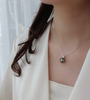 黛妃款大溪地珍珠鉑金灰天然海水珍珠耳釘18K金珍珠耳環珍珠項75