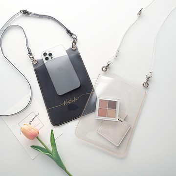 手機斜背包 【 透明 燙金 名稱 】 手機肩背包 透明 PVC 刻字 HP13U