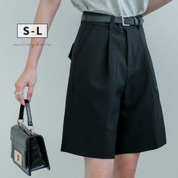 現貨★附皮帶！暗釦壓褶有口袋西裝五分褲(共3色，S-L)0527 【NR1010】