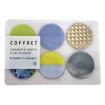 KING JIM HITOTOKI 調色盤薄膜貼紙 圓圈 COFFRET化妝品主題 8張 x 6種設計  戚風黃  1包