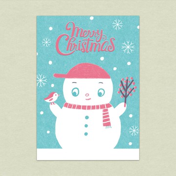 聖誕明信片/復古孔版印刷明信片/聖誕雪人