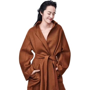 Ma家同款labbro中長款雙面羊絨水波紋大衣女顧佳浴袍Ludmilla外套