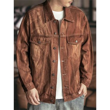 美式復古重磅工裝牛仔夾克男士春秋潮牌寬松大碼痞帥獵裝休閑外套