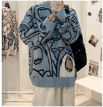 FINDSENSE X  男士鯊魚圖案提花針織毛衫