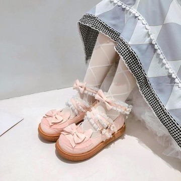 夢境喵喵原創Lolita單鞋平跟厚底百搭仙女鞋甜美蝴蝶結學生lo鞋子