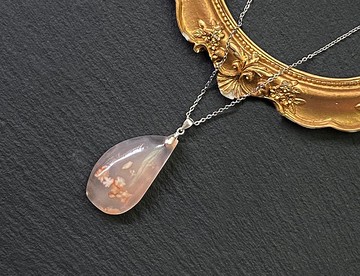 增強運勢-天然粉嫩果凍體飄花櫻花瑪瑙925純銀鈦鋼項鍊