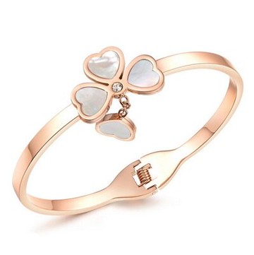 現貨+預購 玫瑰金手環 鑲鑽手鍊-貝殼四葉草時尚母親節生日情人節禮物女飾品71ap47【獨家進口】【米蘭精品】