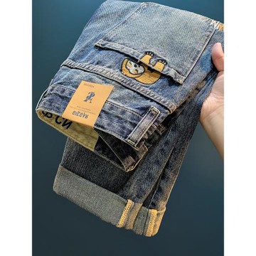 高級牛仔褲男款2025年秋冬季潮流寬松直筒長褲微跨刺繡休閑男褲子