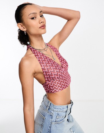 This Girl I Know halter neck top co ord in stripe-Multi