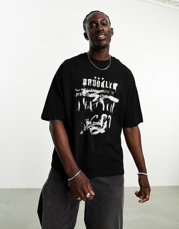 ASOS DESIGN oversized t-shirt in black with chest Brooklyn print