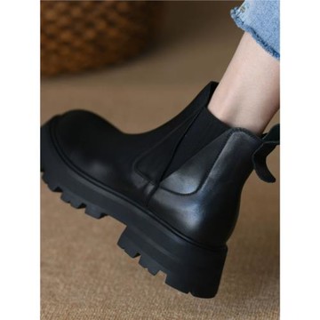 厚底切爾西靴女2025年新款秋冬防水臺真皮女鞋裸靴中跟短靴女粗跟