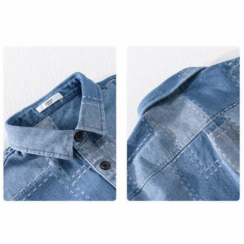 長袖 デニムシャツ 胸刺繍ボタンダウン CLASSICFIT トップス