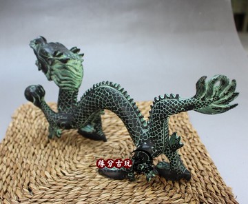 仿古青銅器龍抓珠擺件 風水招財中國龍吉祥家居工藝裝飾品擺設1入