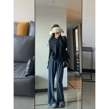 🚀台灣出貨+虧本衝評🚀日本🇯🇵 美式復古闊腿防曬褲女夏冰涼垂感拖地休閑高腰顯瘦開叉冰絲褲子潮