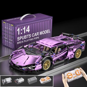 蘭博基妮電鍍紫牛遙控跑車男孩子拼裝積木玩具汽車模型代發跨境批