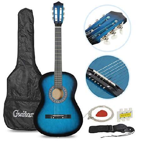 Smartxchoices 38" Kids Acoustic Guitar Bundle Kit for Starter Beginner Music Lovers, 6-String Folk Guitar with Gig Bag, Extra Set Steel Strings, Strap