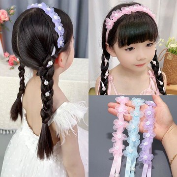 臺灣熱賣☆【可開發票】💕兒童超仙六一公主節日花朵珍珠花環飄帶編髮甜美絲帶演出髮帶髮飾