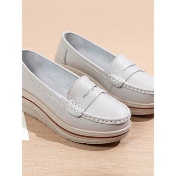 5cm厚底瑤瑤鞋女圓頭淺口一腳蹬軟底舒適輕便防滑坡跟中老年單鞋