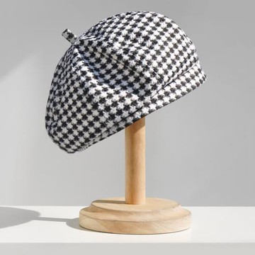 OFFWORK千鳥格紋小香風帽子2021年女生秋冬季時尚休閑復古貝雷帽