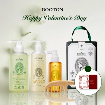 快速出貨【ROOTON】情人節快樂！植萃洗髮精500ml+沐浴膠300ml+髮根噴霧150ml+甦活養髮梳+棉麻束口袋+情人節小卡+植萃手提禮盒(情人節禮物)