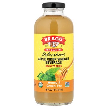 Bragg, 有機蘋果醋飲品，益生元，蜂蜜綠茶味，16 液量盎司（473 毫升）
