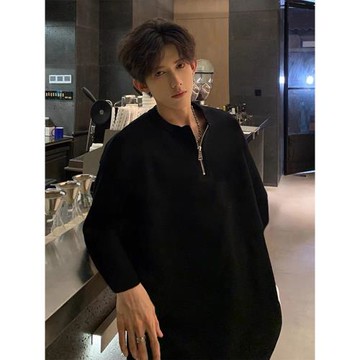 美式半拉鏈polo衛衣男穿搭重磅長袖t恤春秋發型師高級感疊穿外套