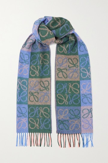 Loewe - Fringed Intarsia Wool And Cashmere-blend Scarf - Blue - one size