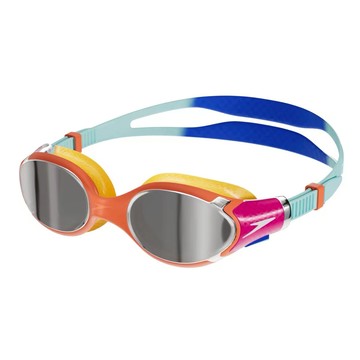 Speedo 兒童運動泳鏡 Biofuse 2.0 鏡面 6-14歲 快速調整 廣闊視野 防霧  均碼  藍色 + 火山橘  1個