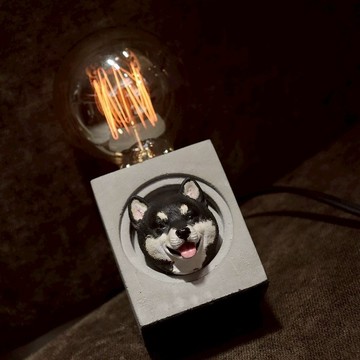 曙MUSE 吐舌黑柴犬水泥方燈 USB燈 LED燈 客製化 禮物 創意 氣氛