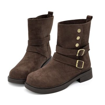 Robinlo 暖日旅蹤2WYA復古霧感雙飾扣絨面厚底短靴 LATOYA 摩卡棕