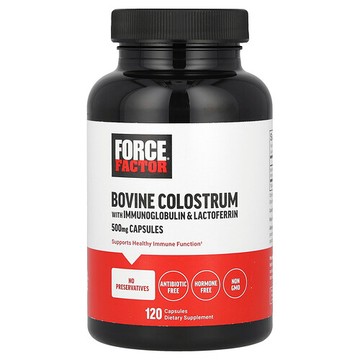 Force Factor, 含機體抵抗球蛋白和乳鐵蛋白的牛初乳，500 毫克，120 粒膠囊