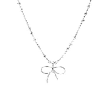 [預購] [純銀] 光映紋理蝴蝶結鎖骨鍊 / Lustrous Textured Bow Necklace