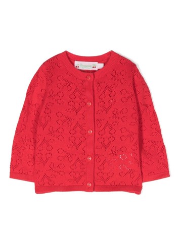 Bonpoint - cherry-knit cardigan - kids - Cotton - 18 - Red