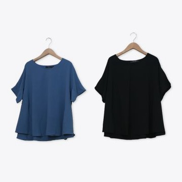 【MASTINA】V領傘襬修身上衣 藍 黑(魅力商品)