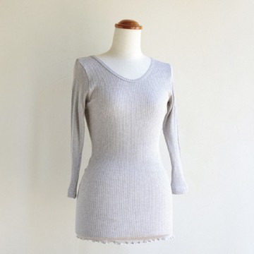 地球樹公平貿易fair trade -- 有機棉羅紋針織八分袖內衣(灰/粉)