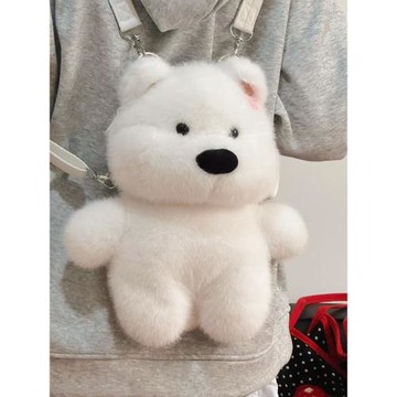 ins小眾日系卡通包薩摩耶小白熊玩偶毛絨包雙肩包輕便斜跨背包