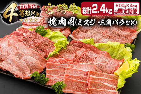 ≪4か月お楽しみ定期便≫宮崎牛焼肉バラエティセット(総重量2.4kg)　肉　牛　牛肉　国産 IH1-23