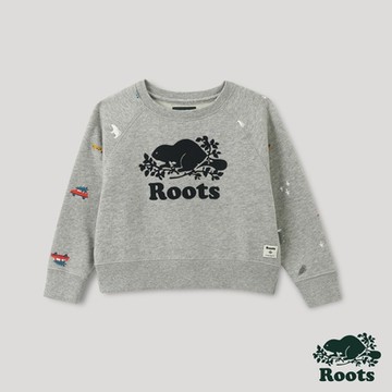 Roots小童-經典傳承系列 溫馨佳節印花圓領上衣-灰色