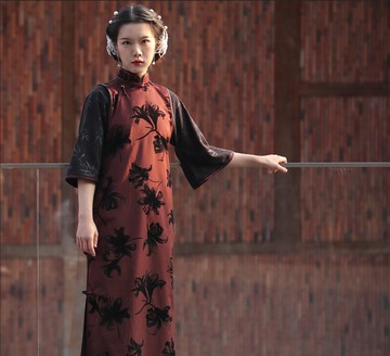 【微醺百合】民國復古風 植絨百合花 倒大袖假兩件旗袍