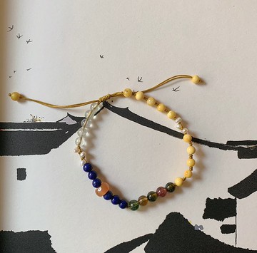 手作 和光同塵。天然蜜蠟復古編織手繩 碧璽 青金石南紅跑圈手鏈