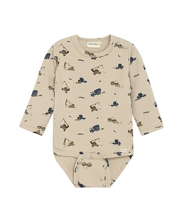 工程車褐色內刷毛長袖包屁衣62cm