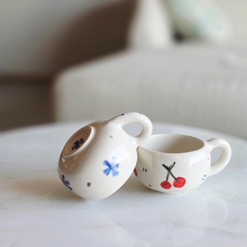 櫻桃與花卉圖案茶杯 2吋 泰國製造