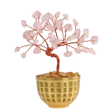 添人緣粉水晶百福開運樹  (招人緣/招貴人/招財/百福文/聚寶盆)